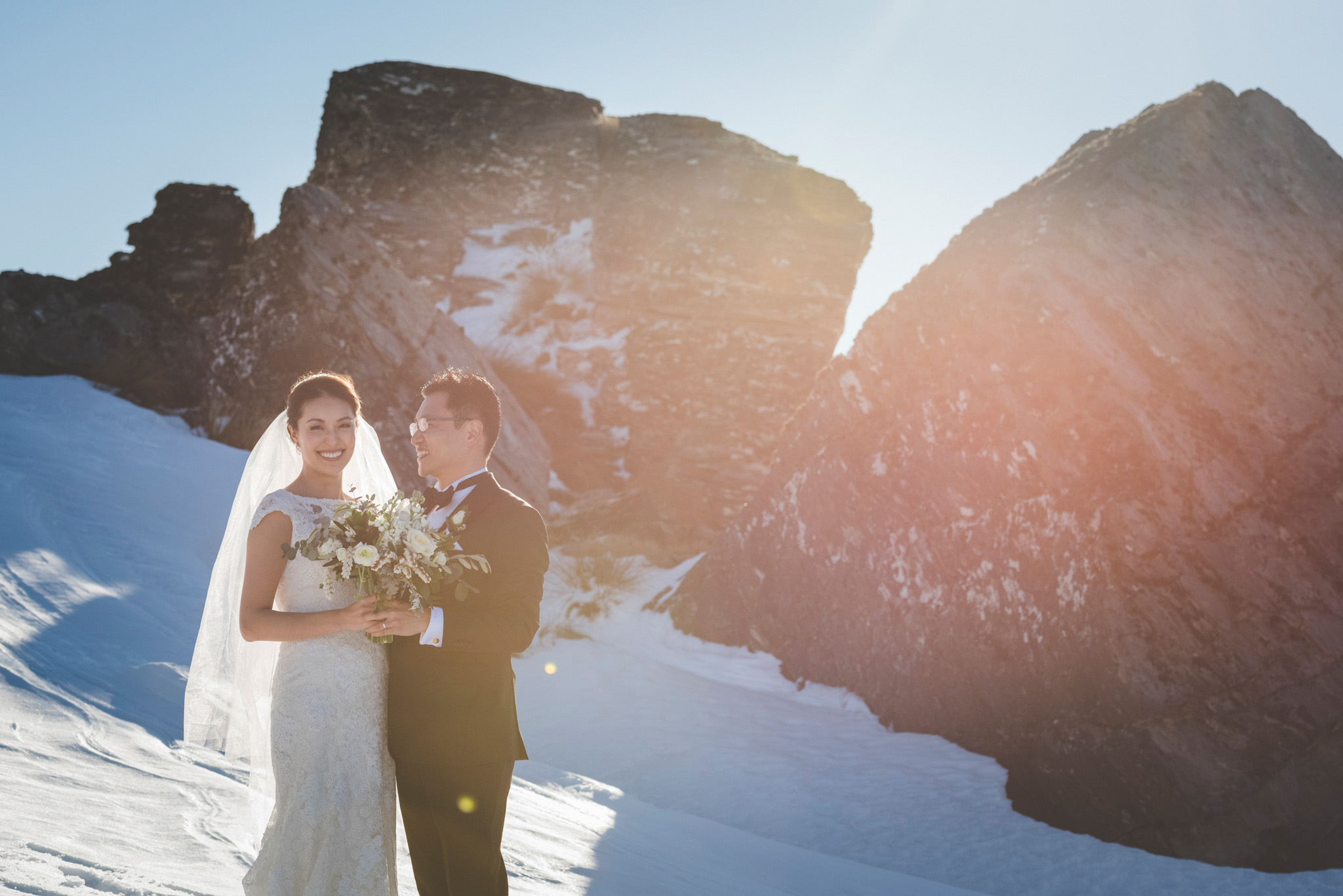 winter wedding heli photos at Cecil Peak