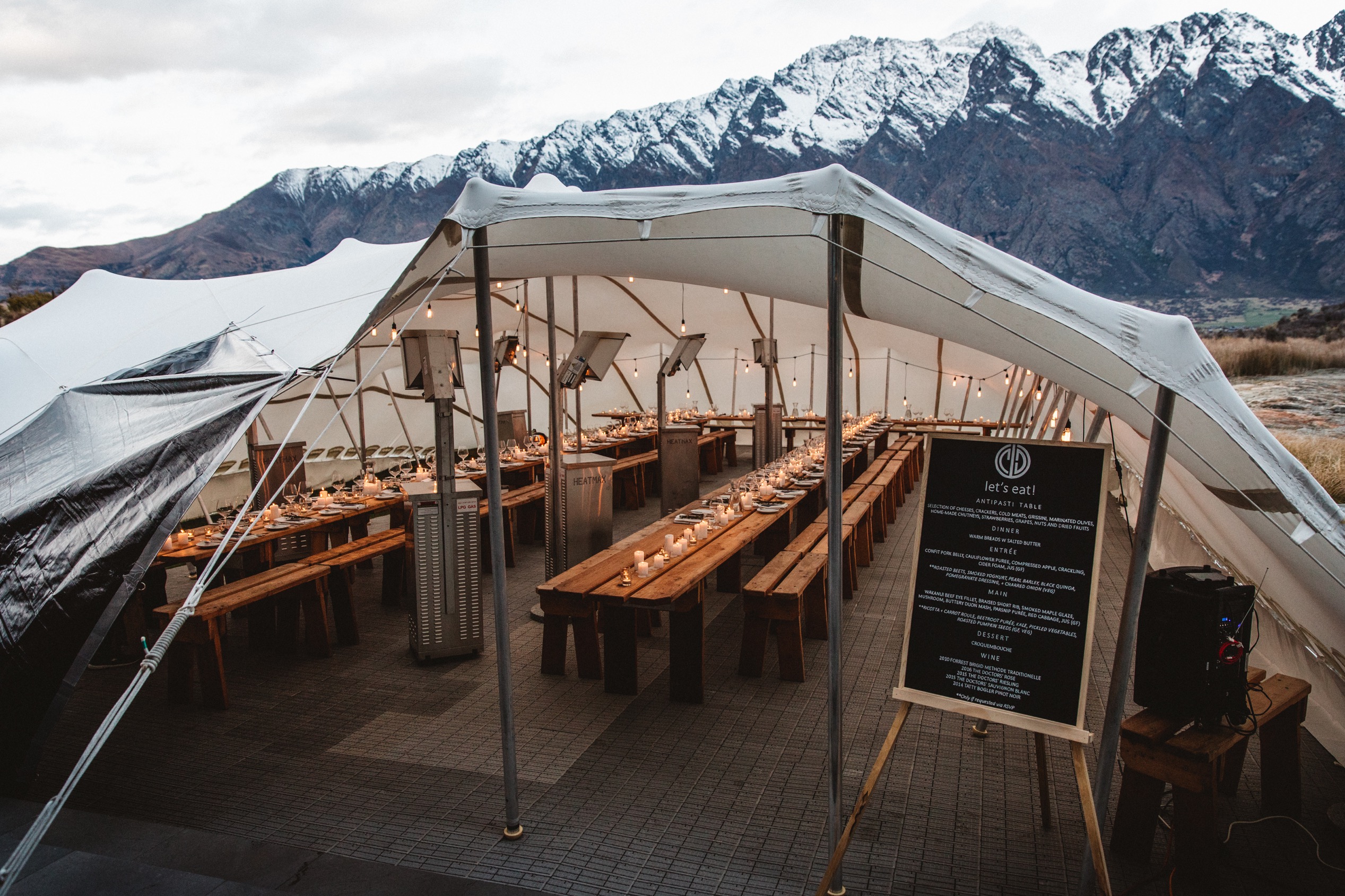 Marquee wedding at Jacks Point in the winter