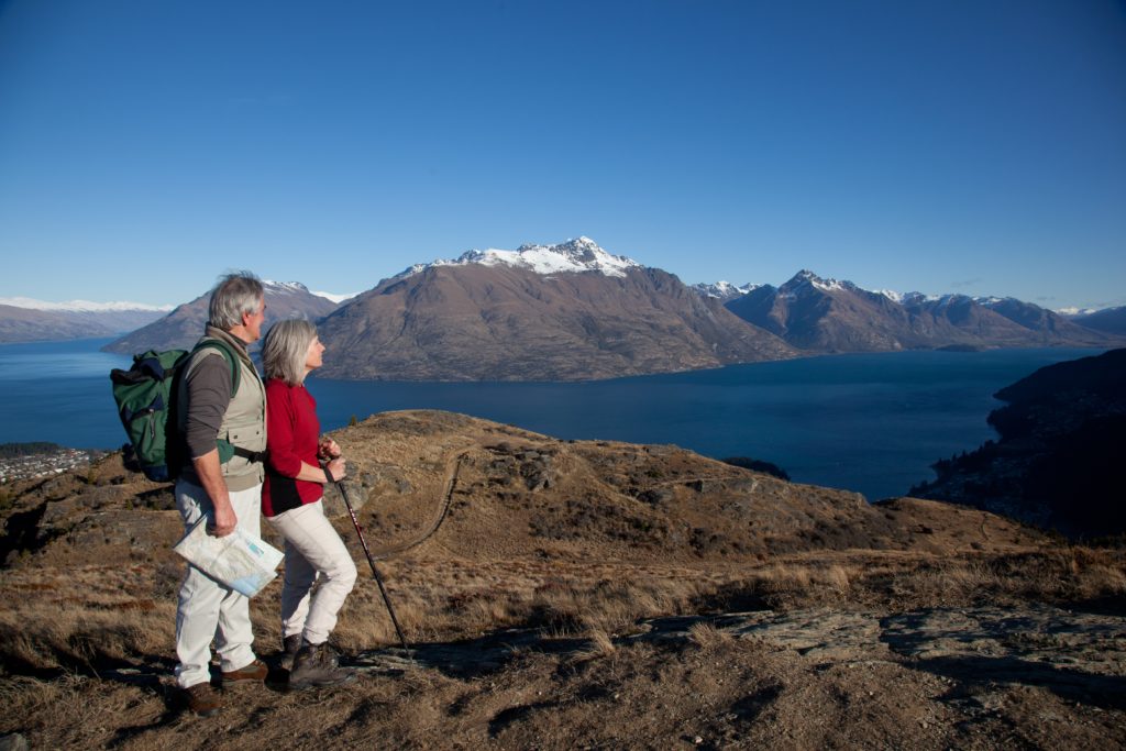 Couple on scenic Queenstown Hill hike, one of the best walks in Queenstown